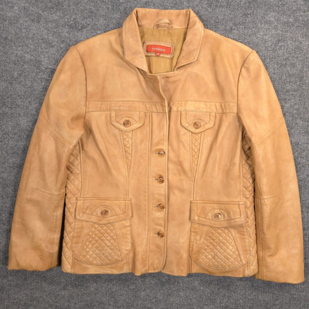 Sundance Genuine Leather Jacket Womens 16 Quilted Detail Western Rustic Boho